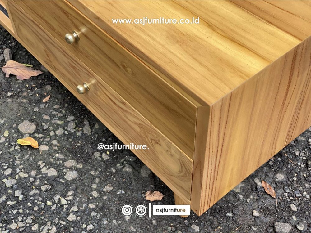 Meja TV Jati Rotan Bleaching Japandi Minimalis