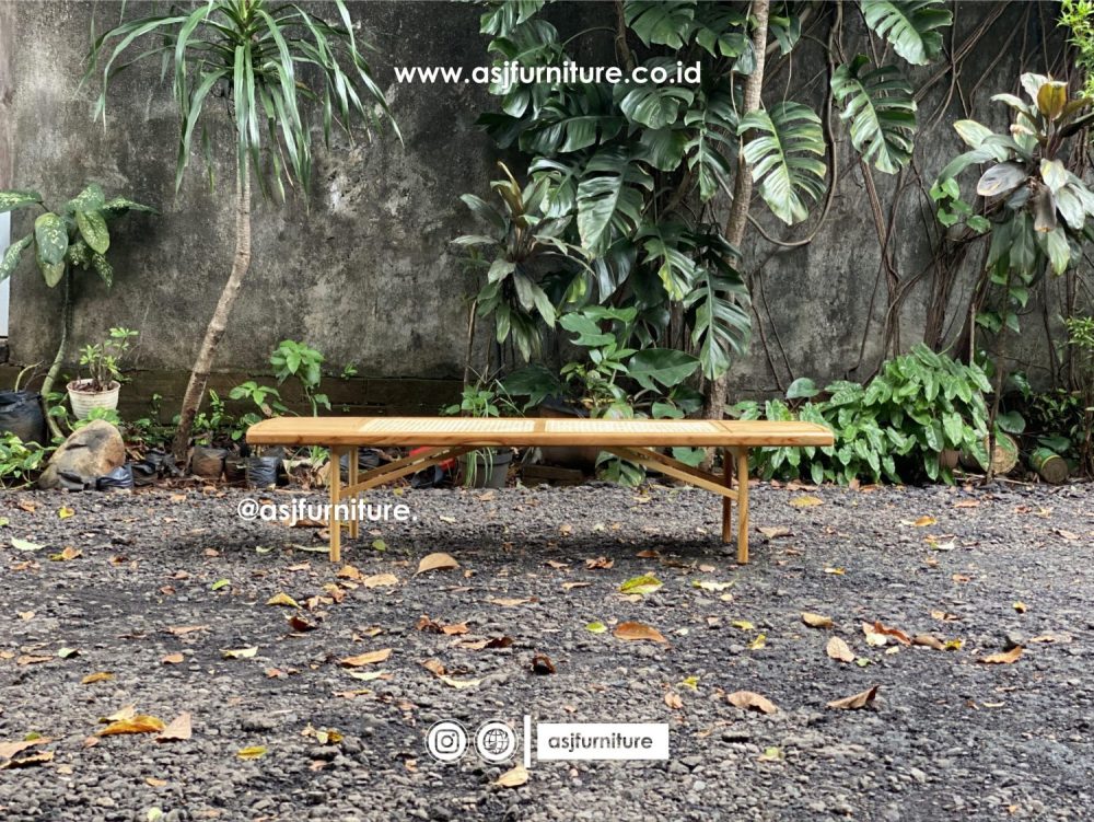 Meja Japandi Jati Bleaching Rotan Minimalis
