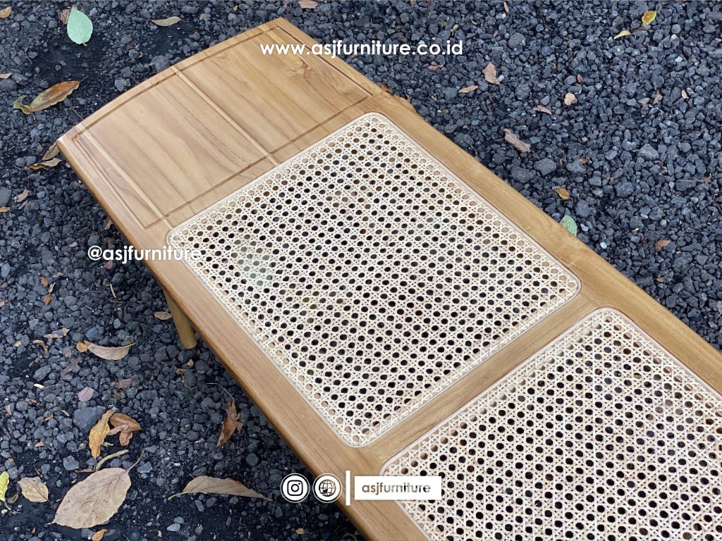 Meja Japandi Jati Bleaching Rotan Minimalis