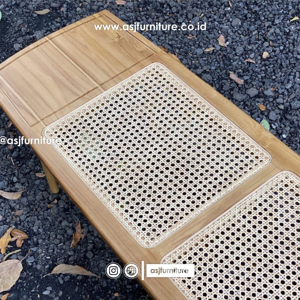Meja Japandi Jati Bleaching Rotan Minimalis