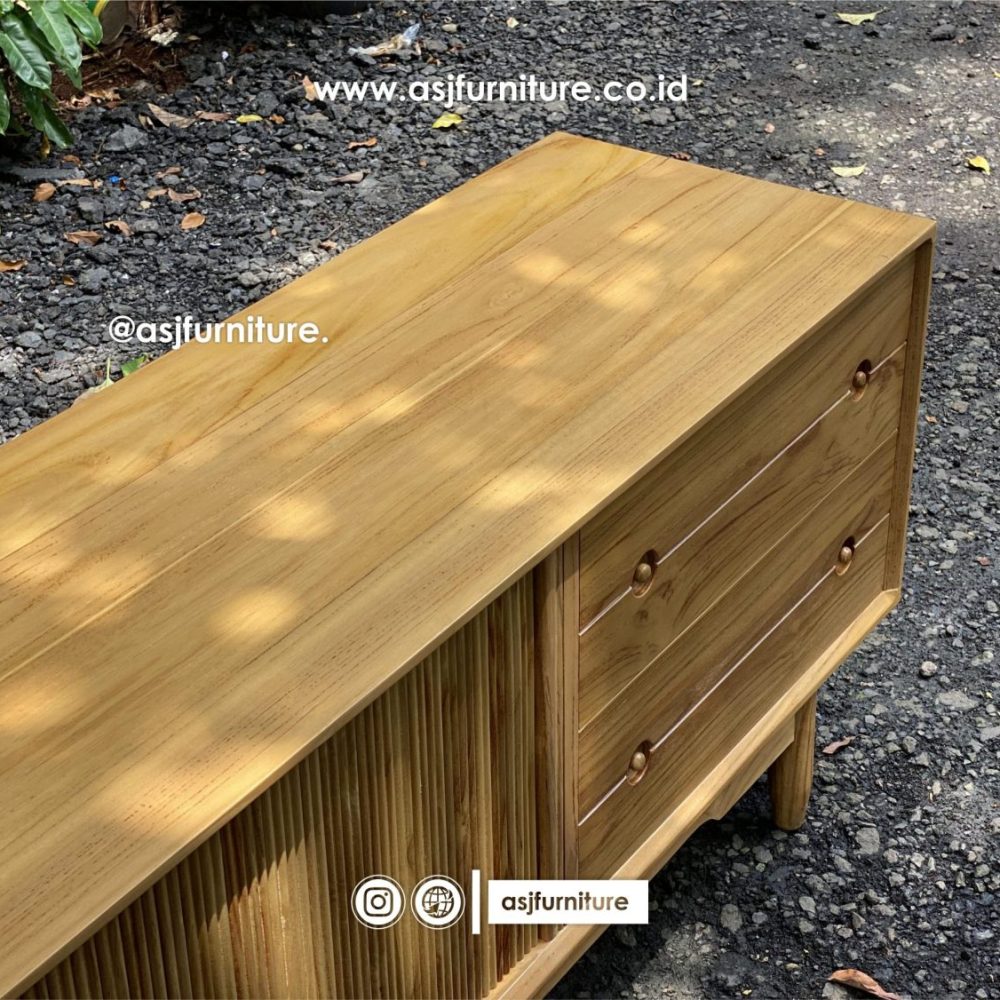 Meja TV Jati Bleaching Salur Retro Minimalis