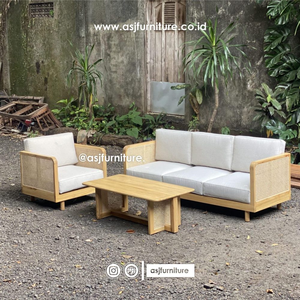 Kursi Tamu Sofa Set Jati Rotan Modern Minimalis