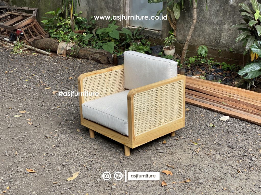Kursi Tamu Sofa Single 1 Dudukan Jati Rotan Modern