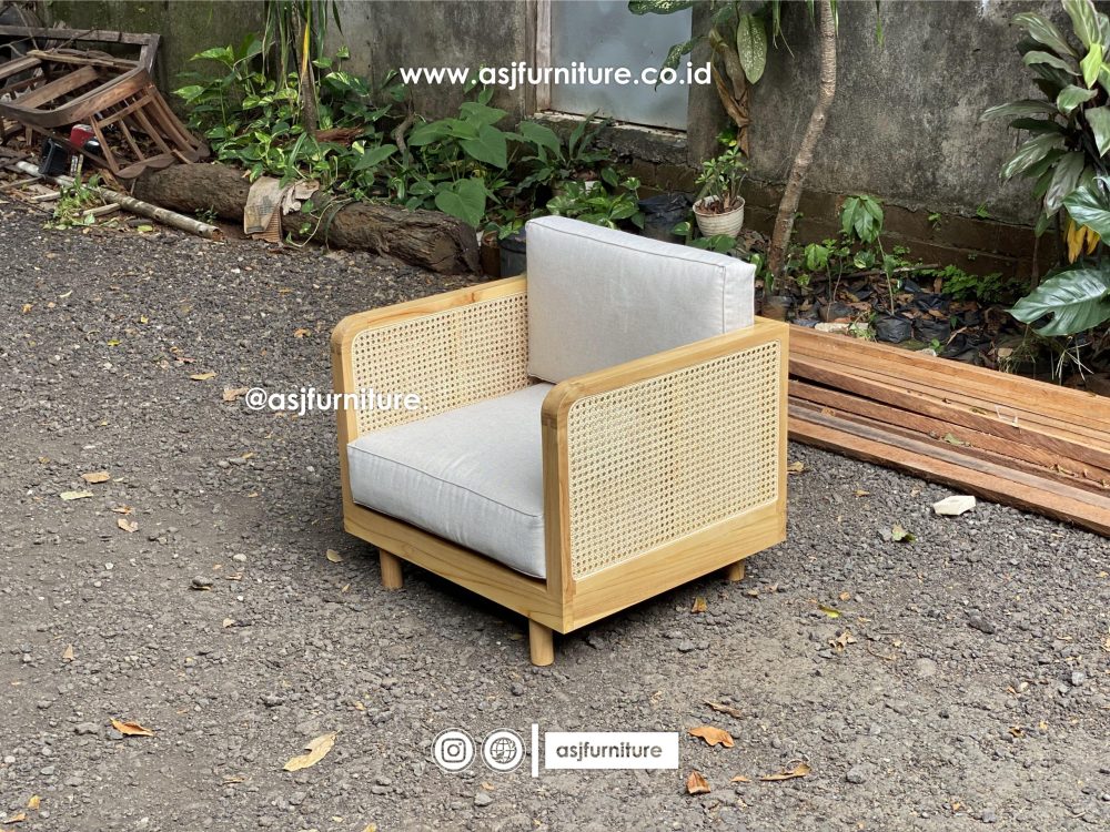 Kursi Tamu Sofa Single 1 Dudukan Jati Rotan Modern