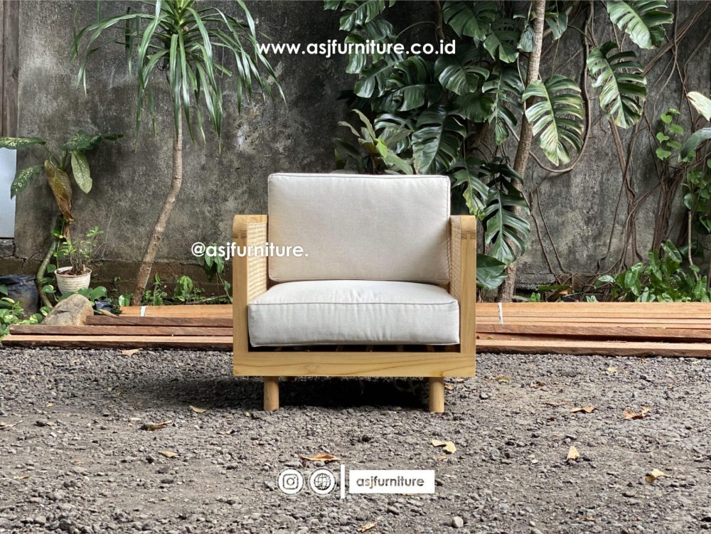 Kursi Tamu Sofa Single 1 Dudukan Jati Rotan Modern