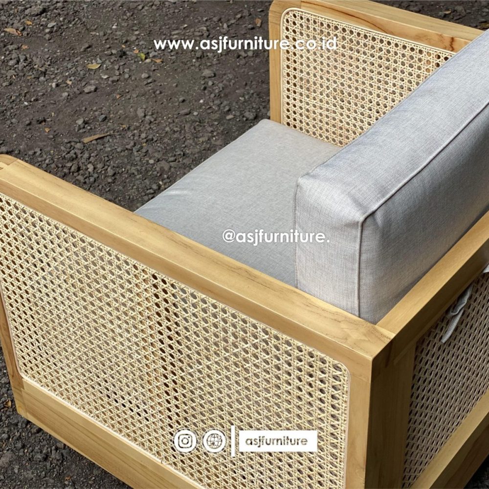 Kursi Tamu Sofa Single 1 Dudukan Jati Rotan Modern