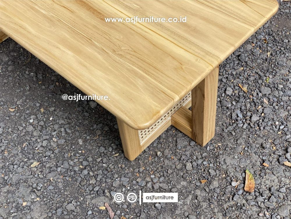 Meja Tamu Jati Rotan Persegi Panjang Modern