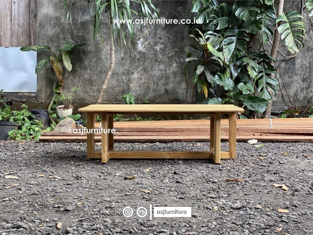 Meja Tamu Jati Rotan Persegi Panjang Modern
