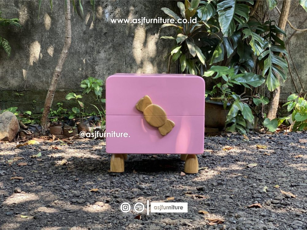 Nakas Anak Pink 2 Laci Shabby Minimalis