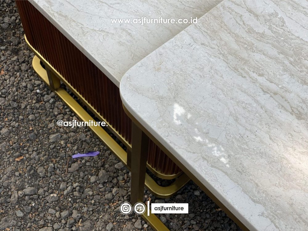 Meja Tamu Jati Stainless Marmer Modern Minimalis