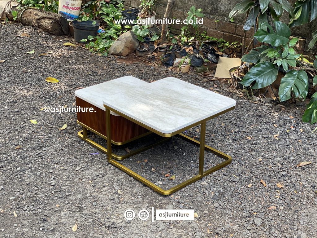 Meja Tamu Jati Stainless Marmer Modern Minimalis