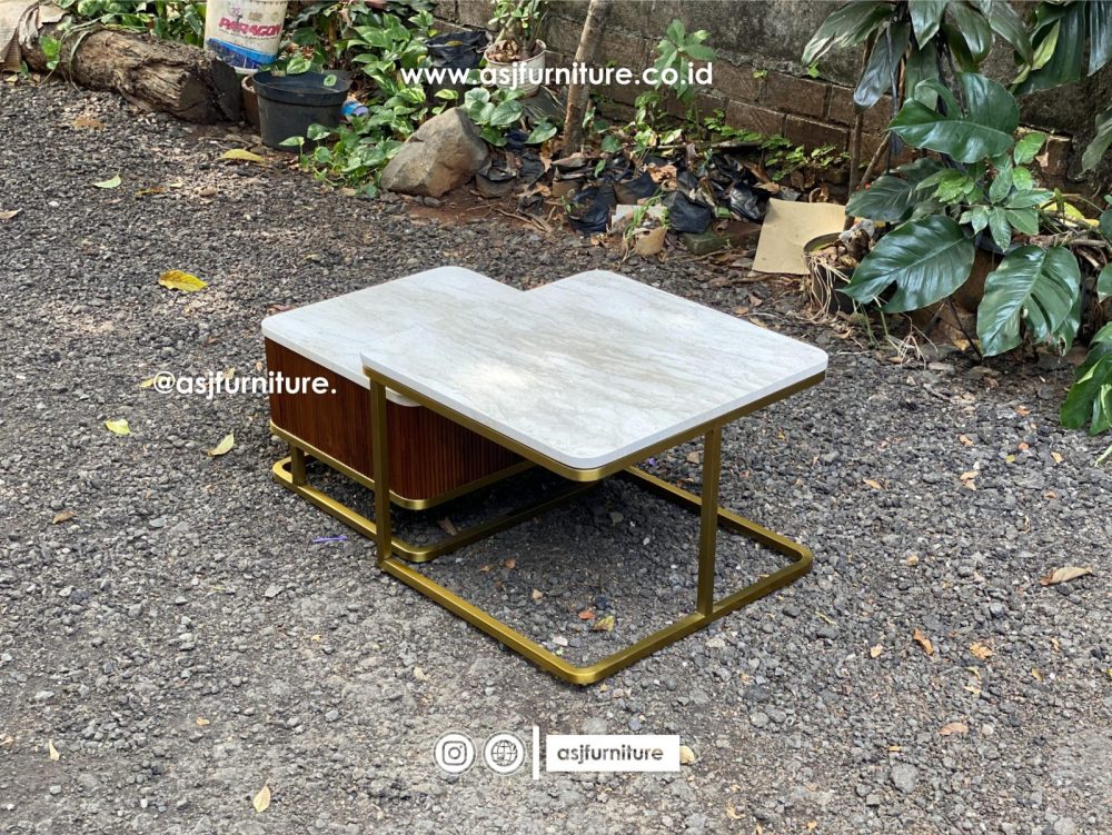 Meja Tamu Jati Stainless Marmer Modern Minimalis