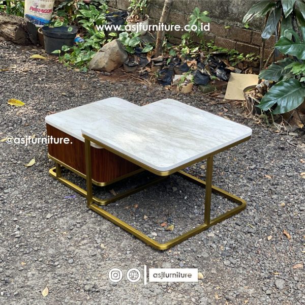 Meja Tamu Jati Stainless Marmer Modern Minimalis