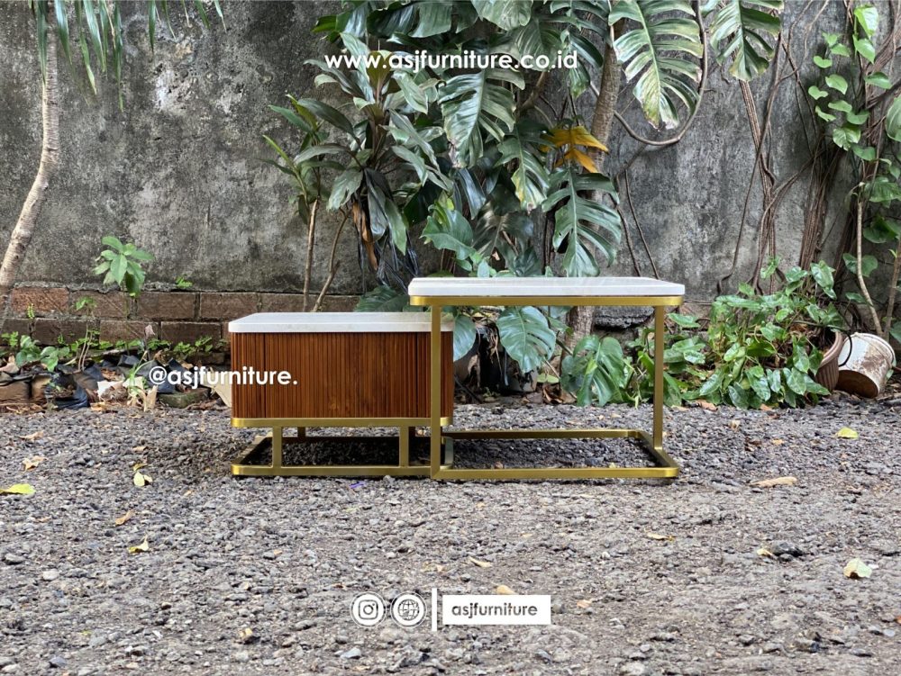 Meja Tamu Jati Stainless Marmer Modern Minimalis