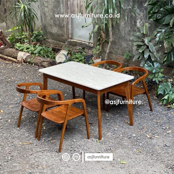 Set Meja Makan Marmer Jati 4 Kursi Klasik Modern