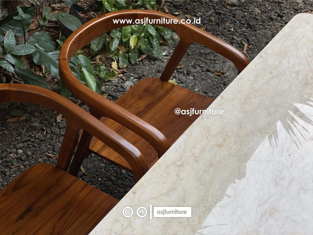 Set Meja Makan Marmer Jati 4 Kursi Klasik Modern