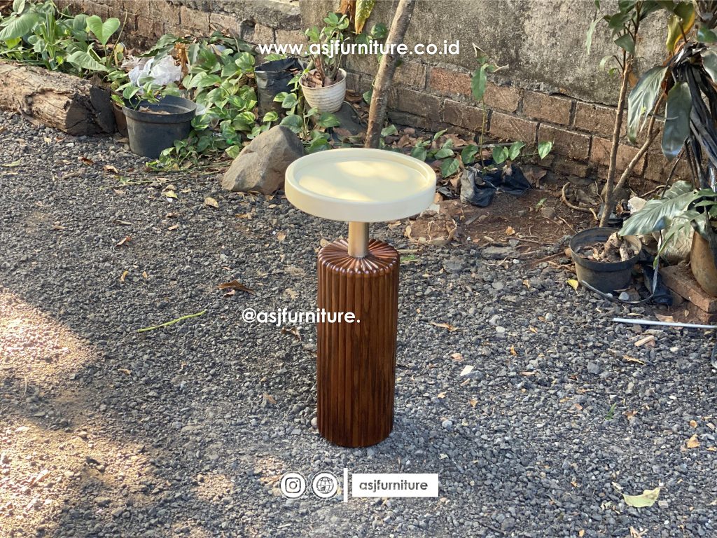 Bed Side Table Jati Solid Salur Bulat Modern