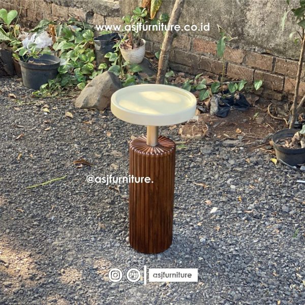 Bed Side Table Jati Solid Salur Bulat Modern