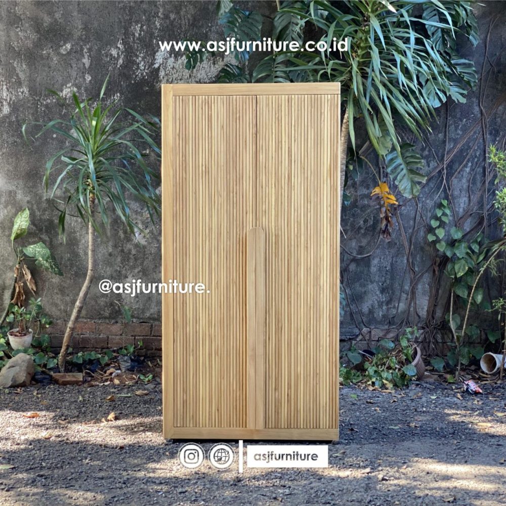 Lemari Pakaian Kayu Jati Bleaching 2 Pintu Salur Minimalis