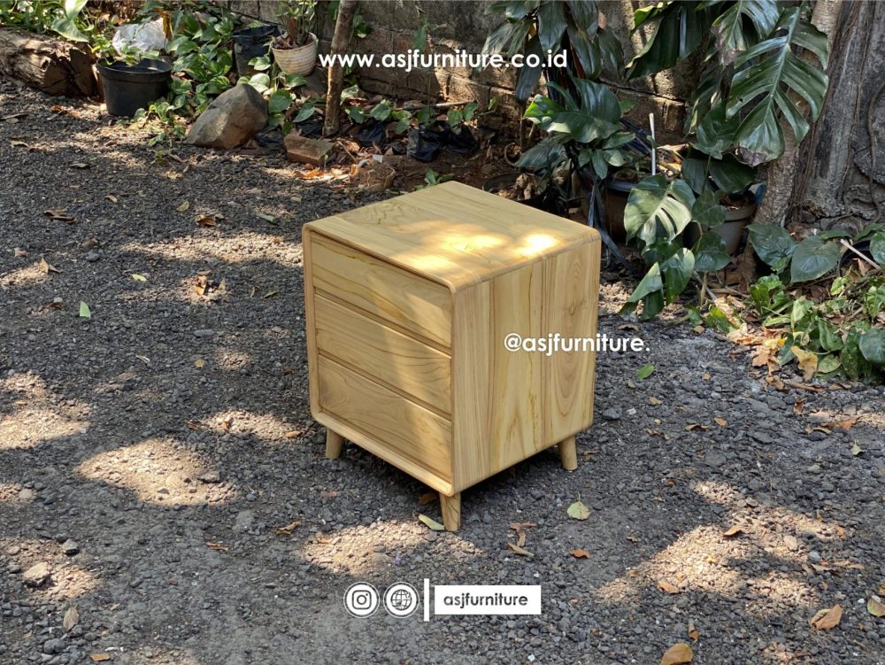 Nakas Bed Side Kayu Jati 3 Laci Modern Minimalis