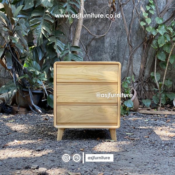 Nakas Bed Side Kayu Jati 3 Laci Modern Minimalis
