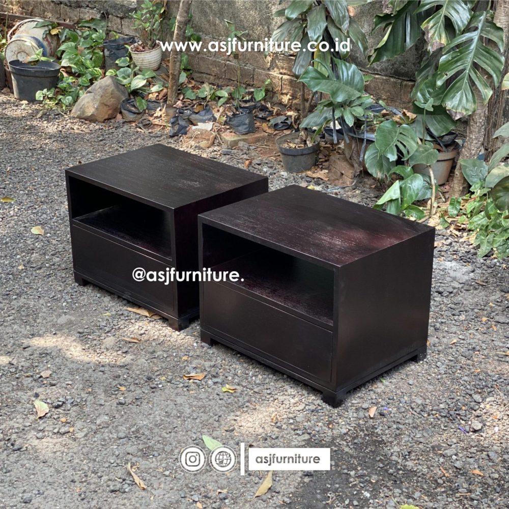 Nakas Jati 1 Laci Hitam Woodstain Modern Minimalis