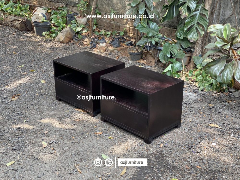 Nakas Jati 1 Laci Hitam Woodstain Modern Minimalis