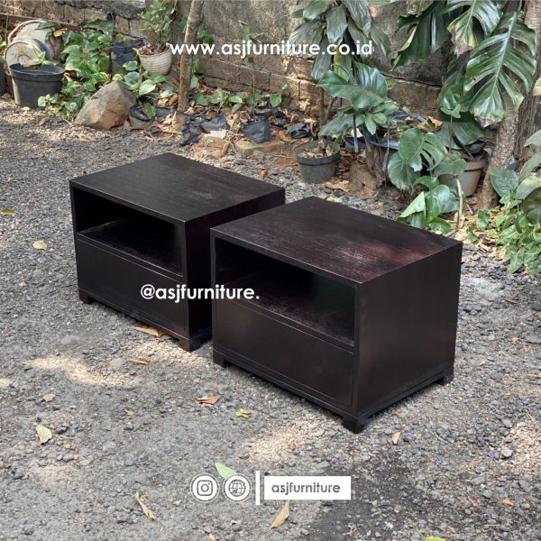 Nakas Jati 1 Laci Hitam Woodstain Modern Minimalis