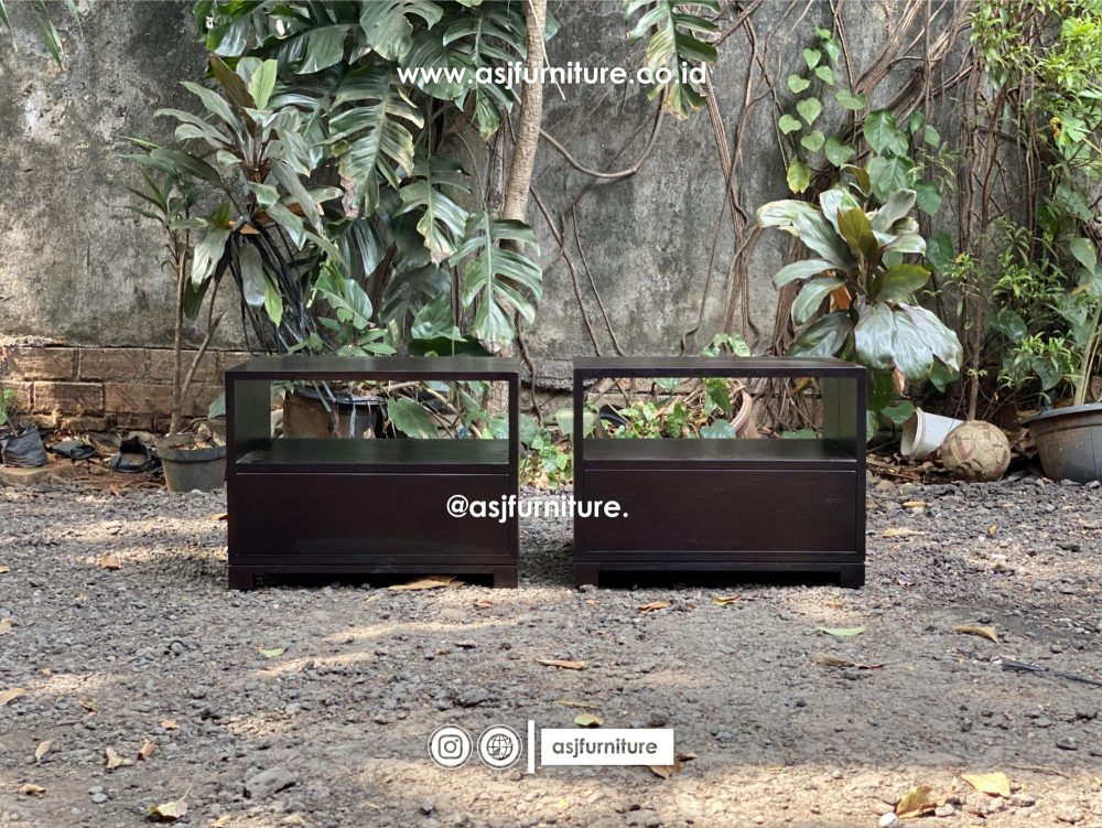 Nakas Jati 1 Laci Hitam Woodstain Modern Minimalis
