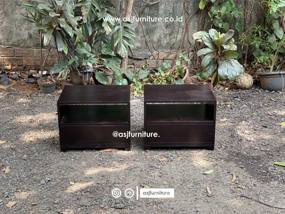 Nakas Jati 1 Laci Hitam Woodstain Modern Minimalis
