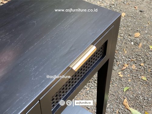 Meja Console Hitam Woodstain Jati Laci Rotan Modern Minimalis Meja Console Hitam Woodstain Jati Laci Rotan Modern Minimalis