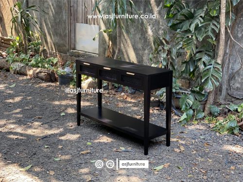 Meja Console Hitam Woodstain Jati Laci Rotan Modern Minimalis Meja Console Hitam Woodstain Jati Laci Rotan Modern Minimalis