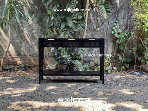 Meja Console Hitam Woodstain Jati Laci Rotan Modern Minimalis Meja Console Hitam Woodstain Jati Laci Rotan Modern Minimalis