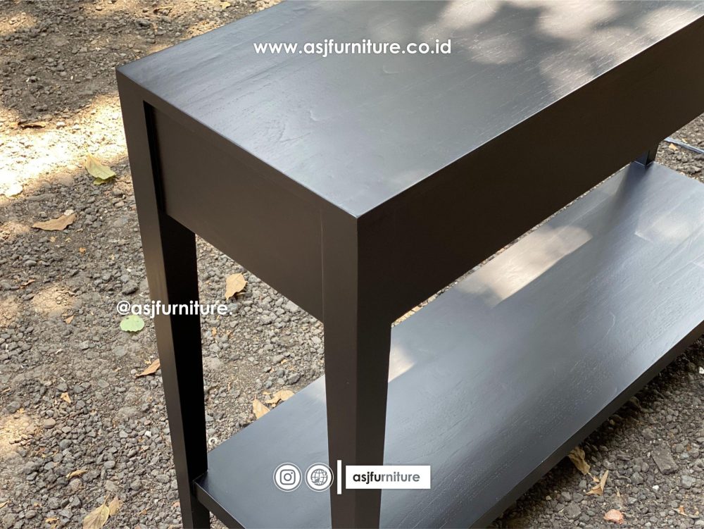 Meja Console Hitam Woodstain Jati Laci Rotan Modern Minimalis