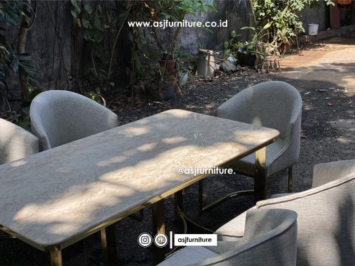 Meja Makan Set Stainless Marmer Mewah 6 Kursi Modern