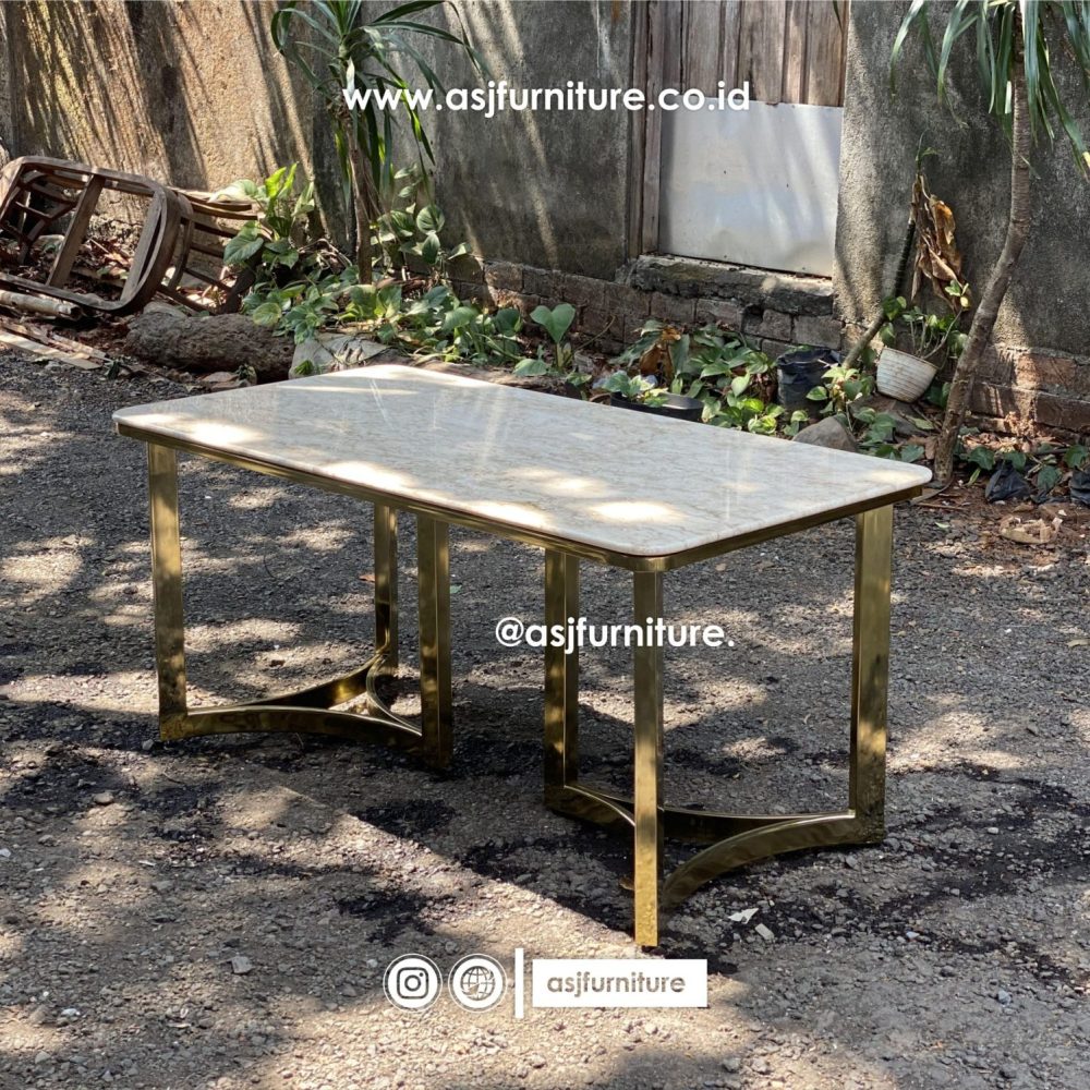 Meja Makan Marmer Stainless Gold Mewah