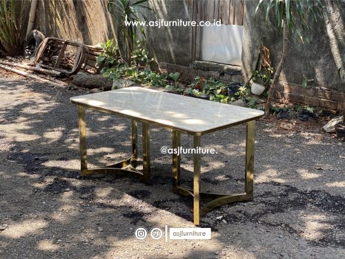 Meja Makan Marmer Stainless Gold Mewah
