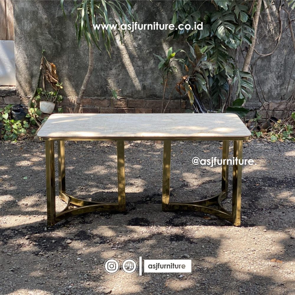 Meja Makan Marmer Stainless Gold Mewah