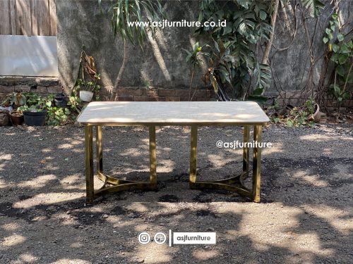 Meja Makan Marmer Stainless Gold Mewah