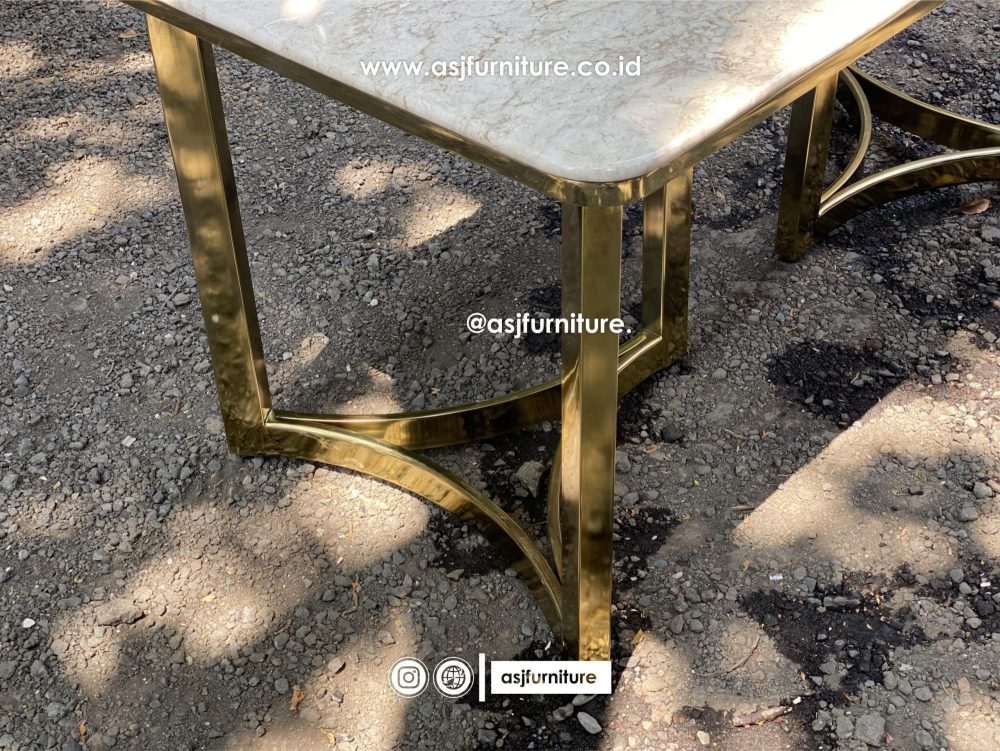 Meja Makan Marmer Stainless Gold Mewah