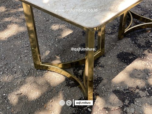 Meja Makan Marmer Stainless Gold Mewah