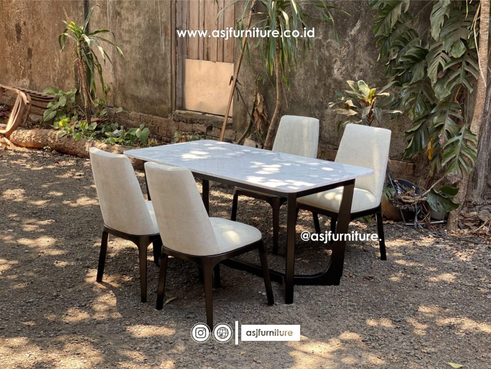 Meja Makan 4 Kursi Jati Hitam Marmer Modern Minimalis