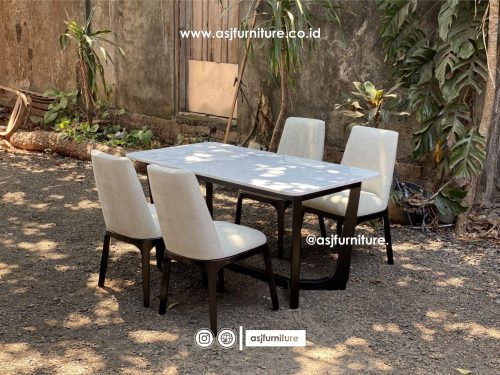 Meja Makan 4 Kursi Jati Hitam Marmer Modern Minimalis