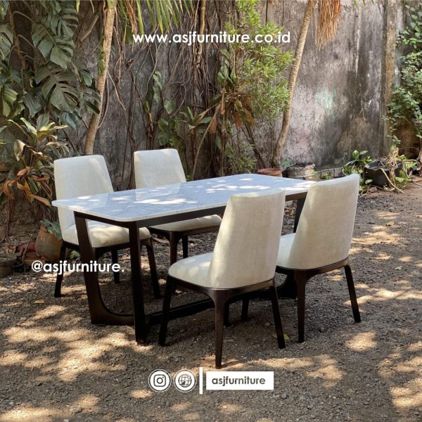 Meja Makan 4 Kursi Jati Hitam Marmer Modern Minimalis