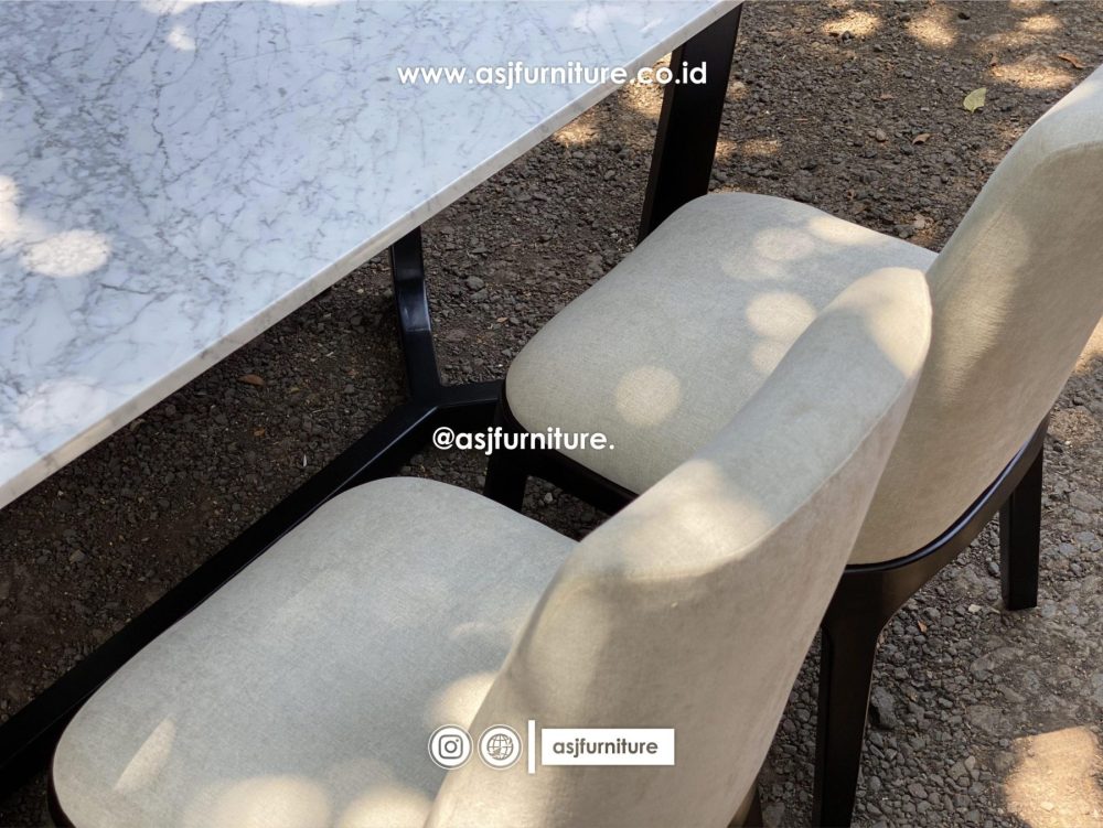 Meja Makan 4 Kursi Jati Hitam Marmer Modern Minimalis