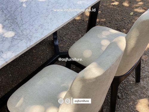 Meja Makan 4 Kursi Jati Hitam Marmer Modern Minimalis
