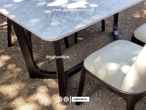 Meja Makan 4 Kursi Jati Hitam Marmer Modern Minimalis