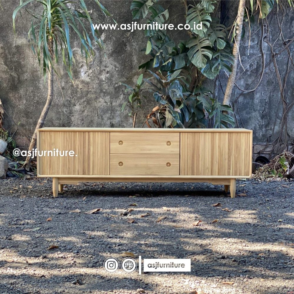 Meja TV Jati Salur 2 Pintu Laci Modern Minimalis