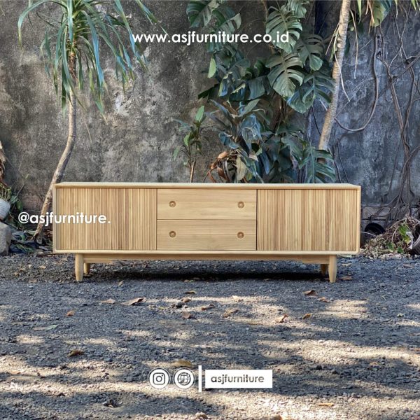 Meja TV Jati Salur 2 Pintu Laci Modern Minimalis