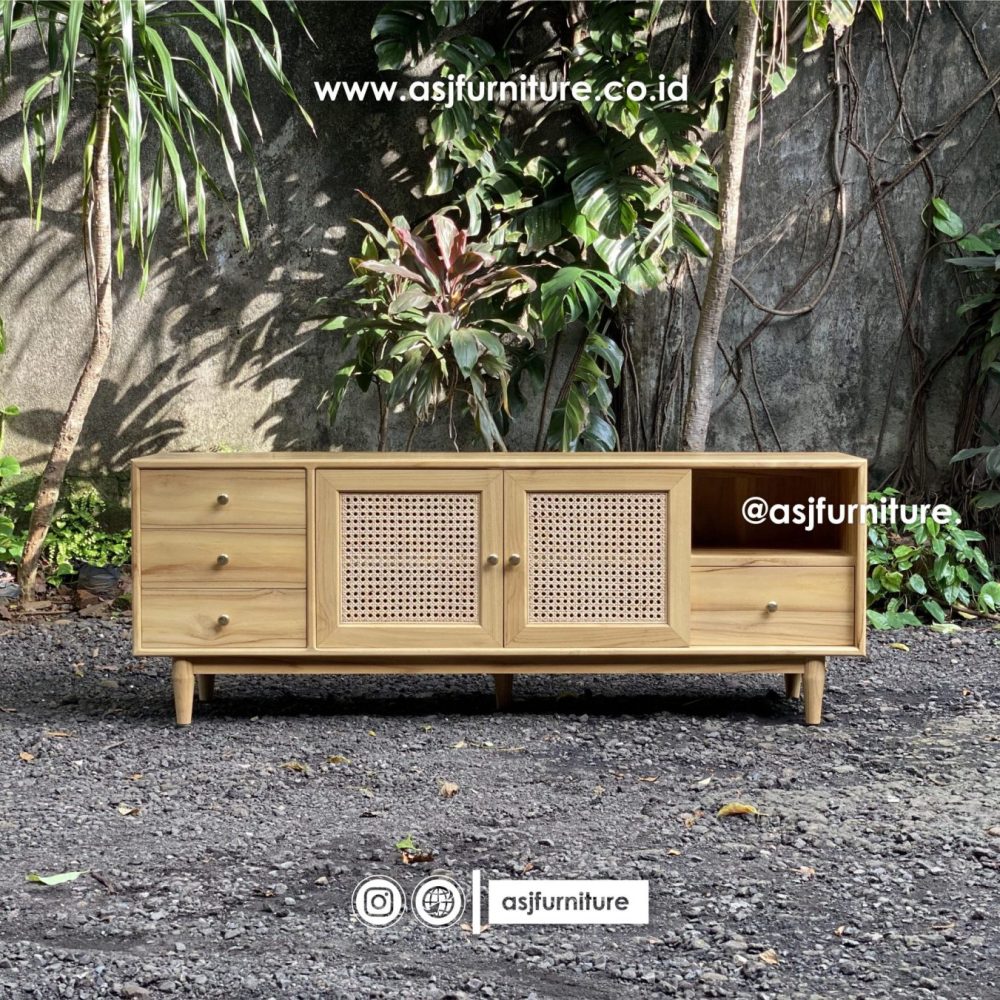 Meja TV Jati Rotan Natural Modern Minimalis